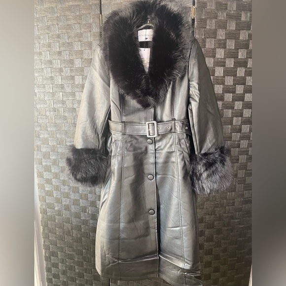 Kaya Black Faux Fur Leather Coat - Picture 7 of 9